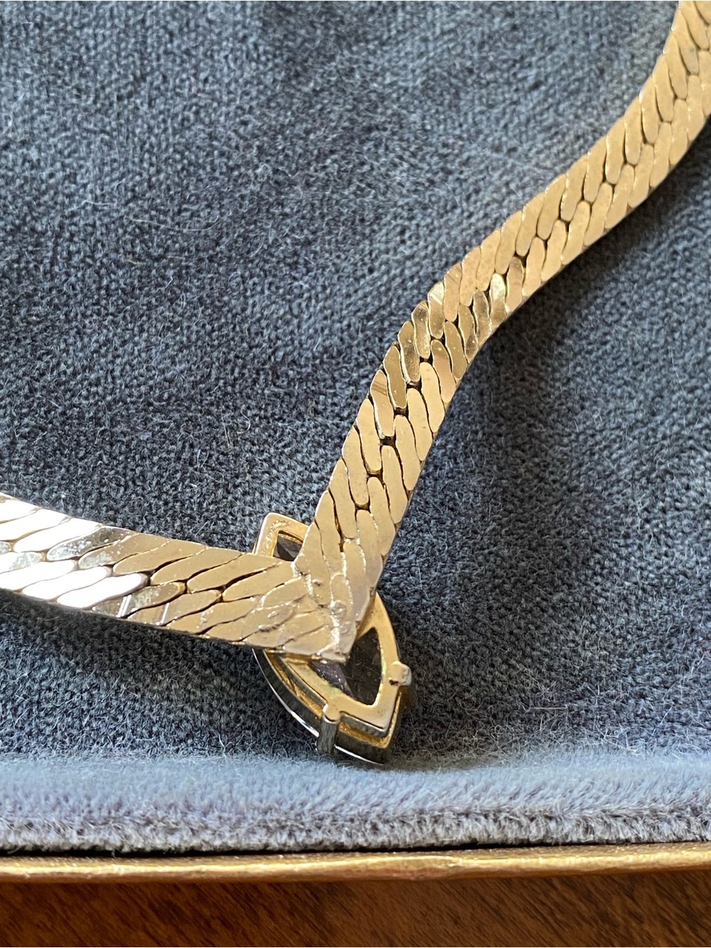 Gold-Tone Herringbone Necklace with Marquise Crystal Pendant - Picture 5 of 9